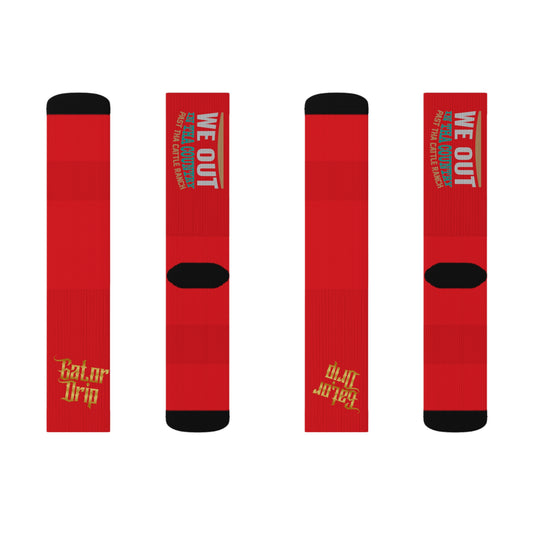 Red Gator Drip Supa-Heavy Excess-Stunna Hypa-Flex Limited Edition OG Alligator Papuh Playuz “We Out In Tha Country Past The Cattle Ranch” Medium Playuz Socks
