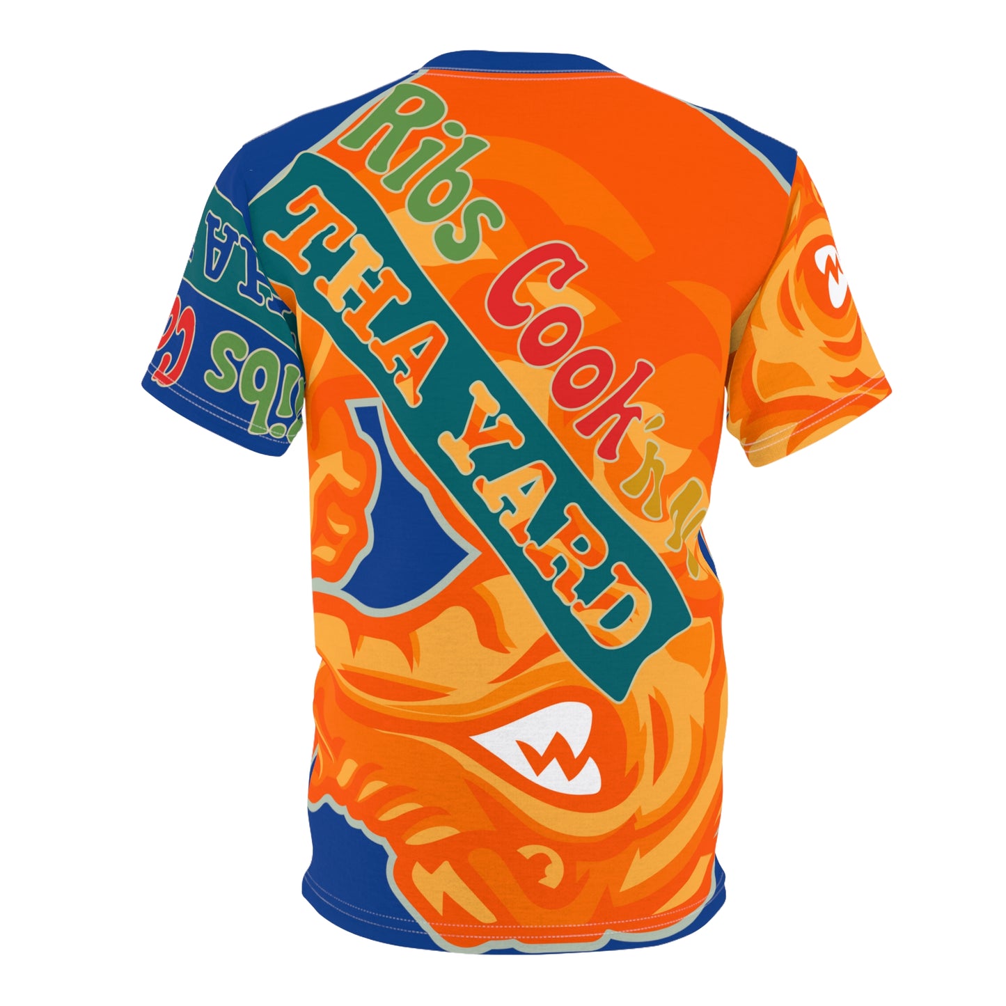Blue/Orange Flawdawear Limited Edition OG Flawda Mane “Ribs Cook’n N’ Tha Yard” Unisex Cut & Sew Playuz Tee