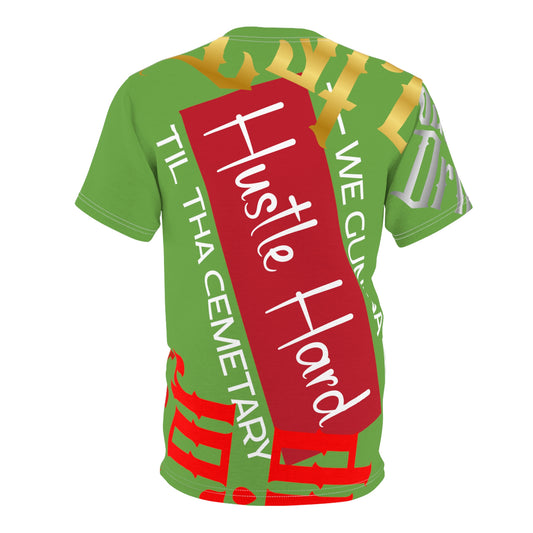 Green Gator Drip Exclusive Supa-Heavy Excess-Stunna Flex Alligator Playuz Limited Edition OG Multi-Logo Flawda Mane “We Gunna Hustle Hard Til Tha Cemetary” Unisex Cut & Sew Playuz Tee