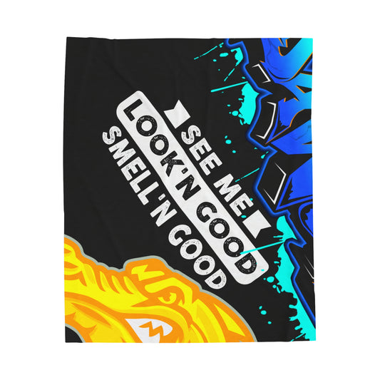 Black Flawdawear Limited Edition OG Flawda Mane “See Me Look’n Good Smell’n Good” Velveteen Plush Playuz Blanket