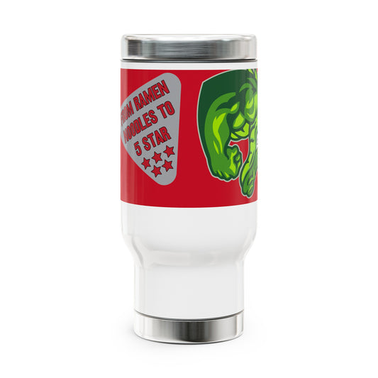 White/Red Flawdawear Limited Edition OG Flawda Mane “From Ramen Noodles To 5 Star” Stainless Steel Travel Playuz Mug with Handle, 14oz