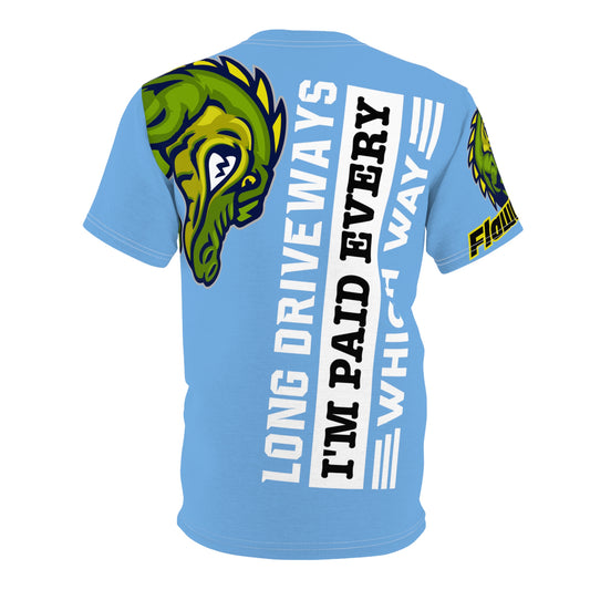 Light Blue Flawdawear Limited Edition OG Alligator Papuh Playuz “Long Driveways I’m Paid Every Which Way” Unisex Cut & Sew Playuz Tee