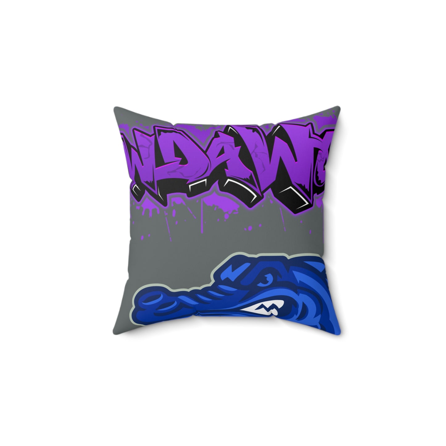 Dark Grey Flawdawear Limited Edition OG Alligator Playuz “Dat Real Bread Partnuh Dat Real Bread Partnuh” Spun Polyester Square Playuz Pillow