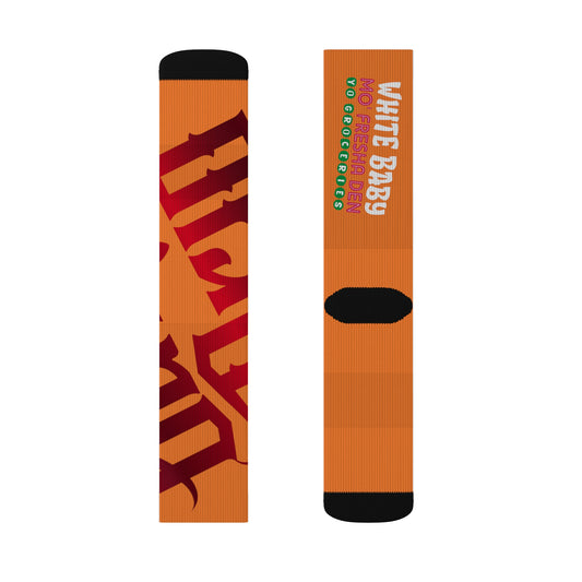 Crusta Gator Drip Supa-Heavy Excess-Stunna Hypa-Flex Limited Edition OG Rich Daddy “White Baby Mo’ Fresha Den Yo Groceries” Medium Playuz Socks