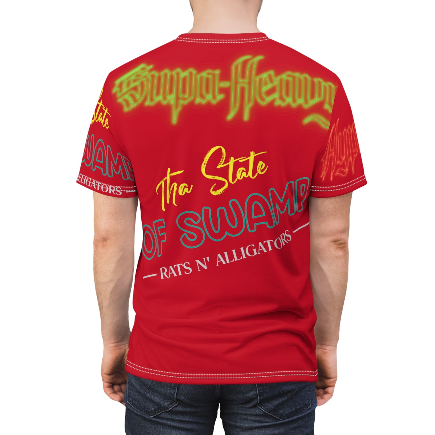 Red Gator Drip Exclusive Supa-Heavy Excess-Stunna Hypa-Flex Limited Edition OG Flawda Mane “Tha State Of Swamp Rats N’ Alligators” Unisex Cut & Sew Playuz Tee