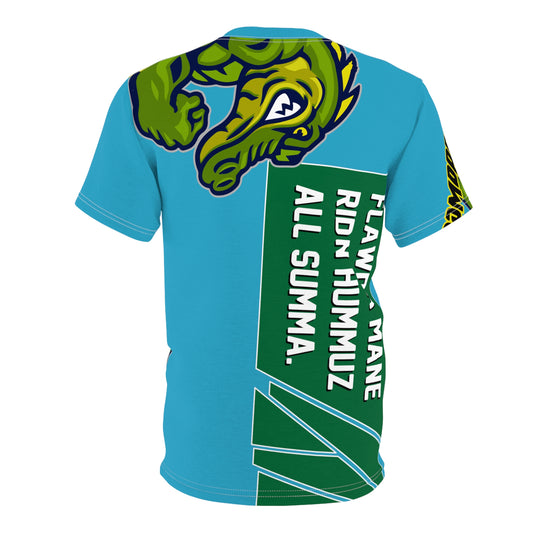 Turquoise Flawdawear Limited Edition OG Flawda Mane “Flawda Mane Rid’n Hummuz All Summa.” Unisex Cut & Sew Playuz Tee