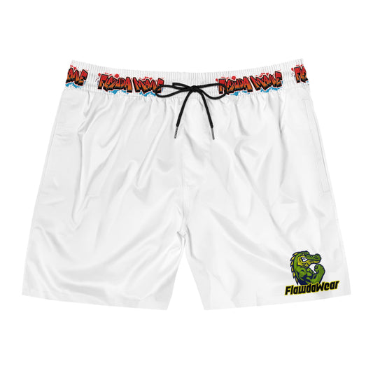 White/Black Drawstring Flawdawear Limited Edition OG Flawda Mane "Flawda Mane Graffiti Logo" Men's Mid-Length Swim Playuz Shorts