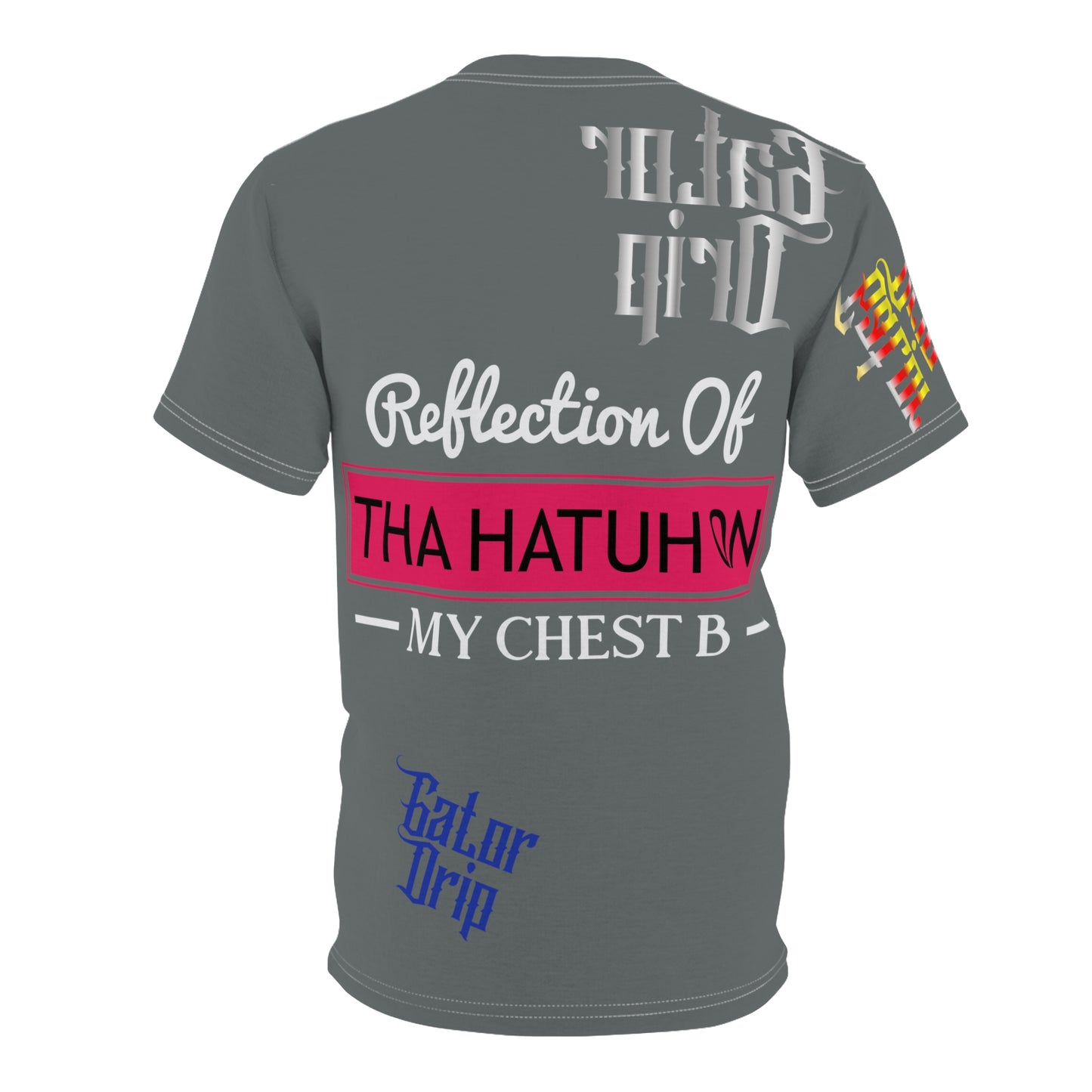 Dark Grey Gator Drip Exclusive Supa-Heavy Excess-Stunna Flex Alligator Playuz Limited Edition OG Multi-Logo Rich Daddy “Reflection Of Tha Hatuh On My Chest B" Unisex Cut & Sew Playuz Tee