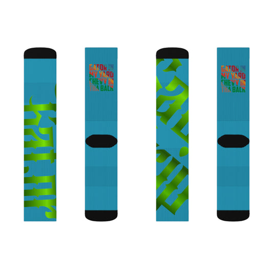 Turquoise Gator Drip Supa-Heavy Excess-Stunna Hypa-Flex Limited Edition OG Flawda Mane “Gator In My Yard Chevy In Tha Back” Medium Playuz Socks
