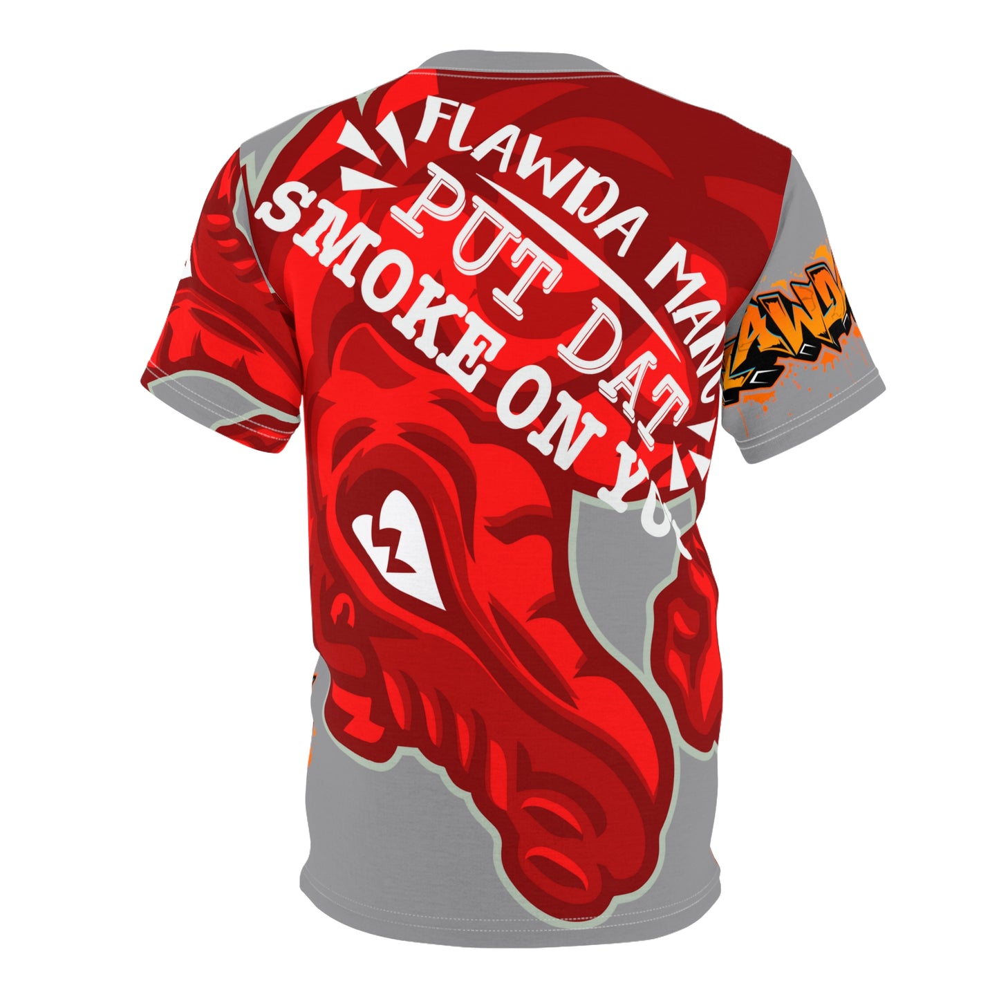 Grey/Red Flawdawear Limited Edition OG Alligator Playuz “Flawda Mane Put Dat Smoke On You” Unisex Cut & Sew Playuz Tee