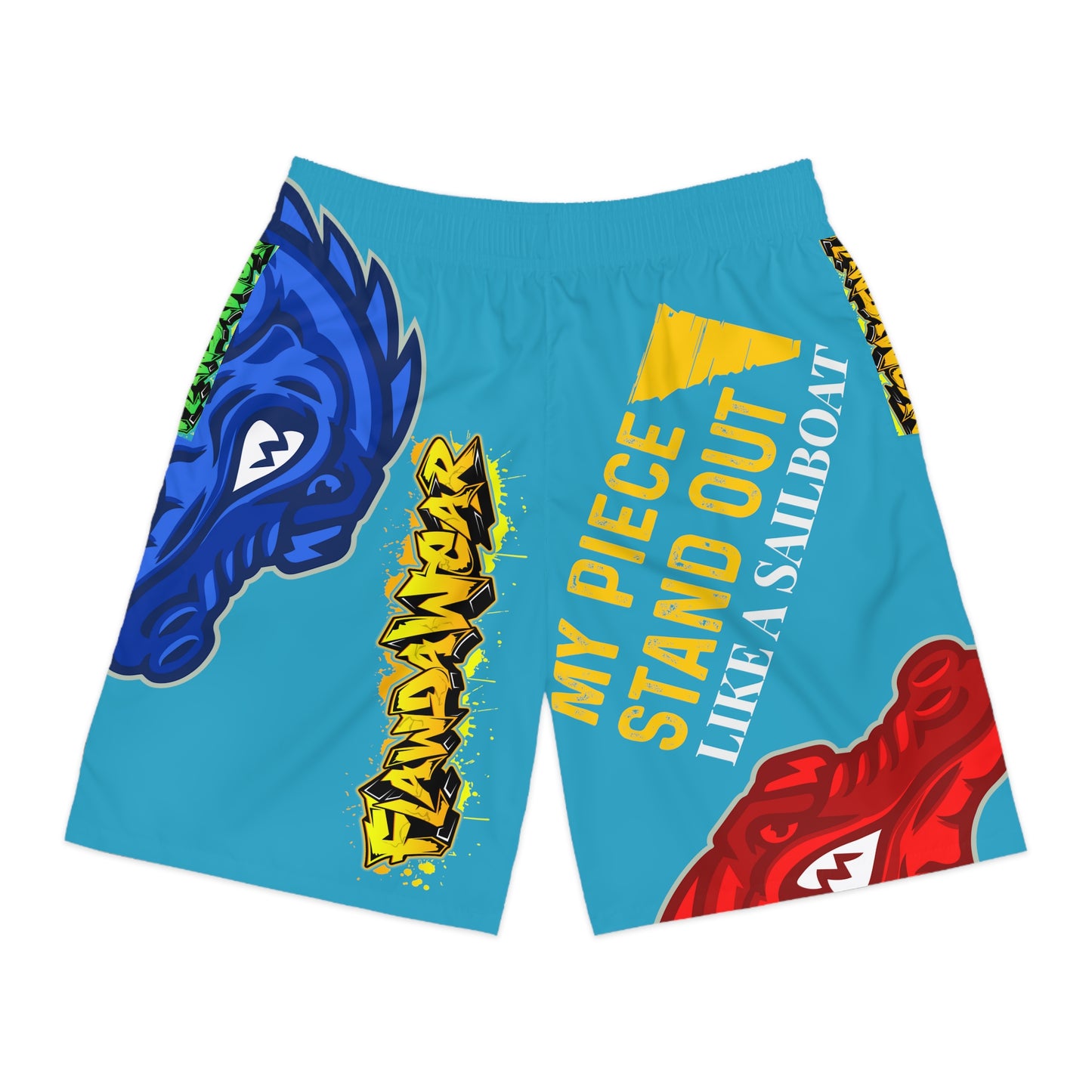 Turquoise Flawdawear Limited Edition OG Flawda Mane “My Piece Stand Out Like A Sailboat” Men’s Jogguz Playuz Shorts