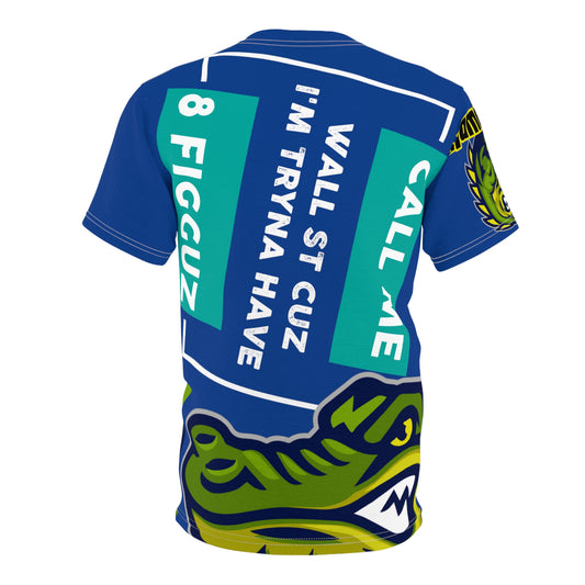 Dark Blue Flawdawear Limited Edition OG Flawda Mane “Call Me Wall St Cuz I’m Tryna Have 8 Figguz” Unisex Cut & Sew Playuz Tee