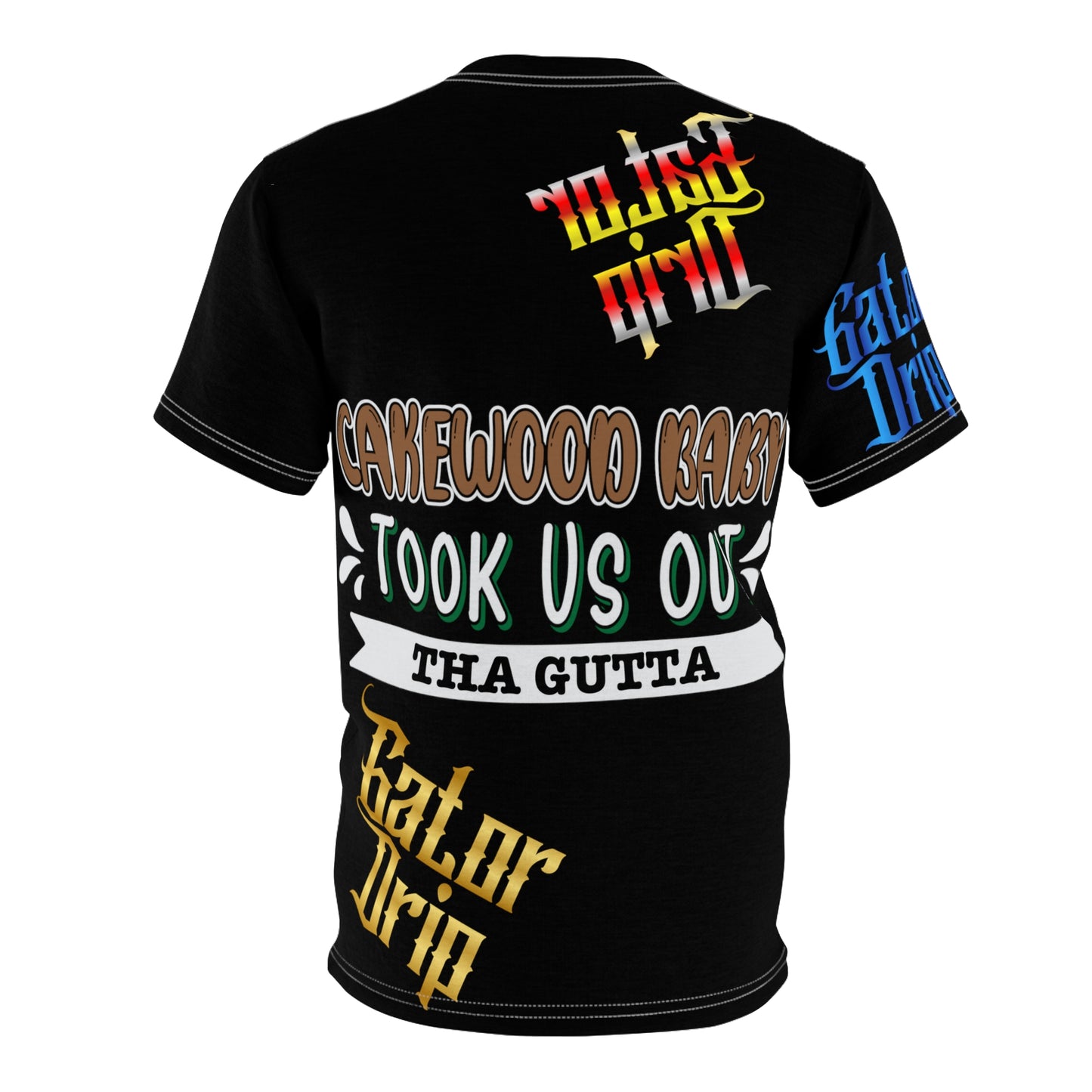 Black Gator Drip Exclusive Supa-Heavy Excess-Stunna Flex Alligator Playuz Limited Edition OG Multi-Logo Rich Daddy “Cakewood Baby Took Us Out Tha Gutta" Unisex Cut & Sew Playuz Tee