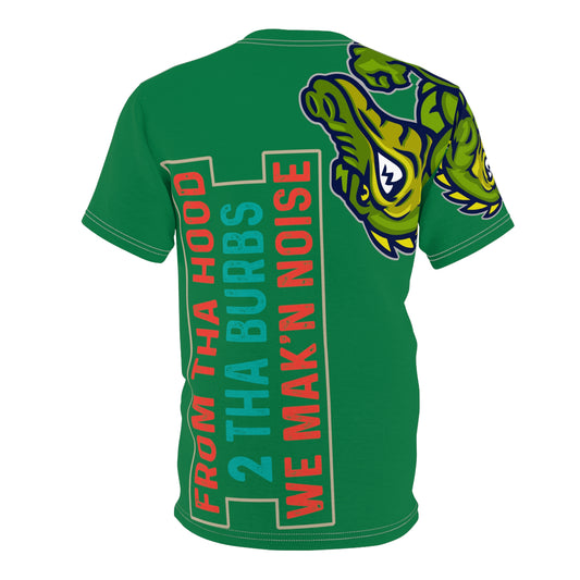 Dark Green Flawdawear Limited Edition OG Flawda Mane “From Tha Hood 2 Tha Burbs We Mak’n Noise” Unisex Cut & Sew Playuz Tee