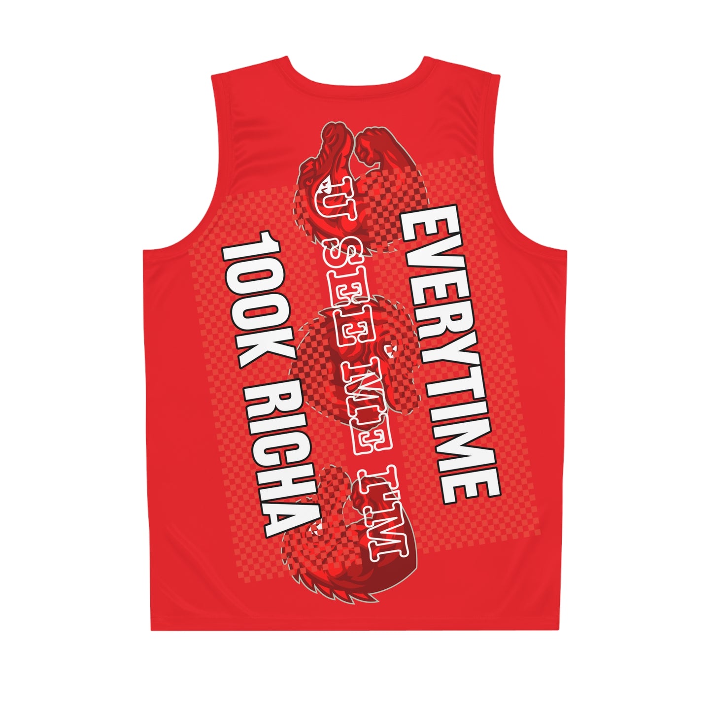 Red Flawdawear Limited Edition OG Rich Daddy “Everytime U See Me I’m 100K Richa” Men’s Basketball Playuz Jersey
