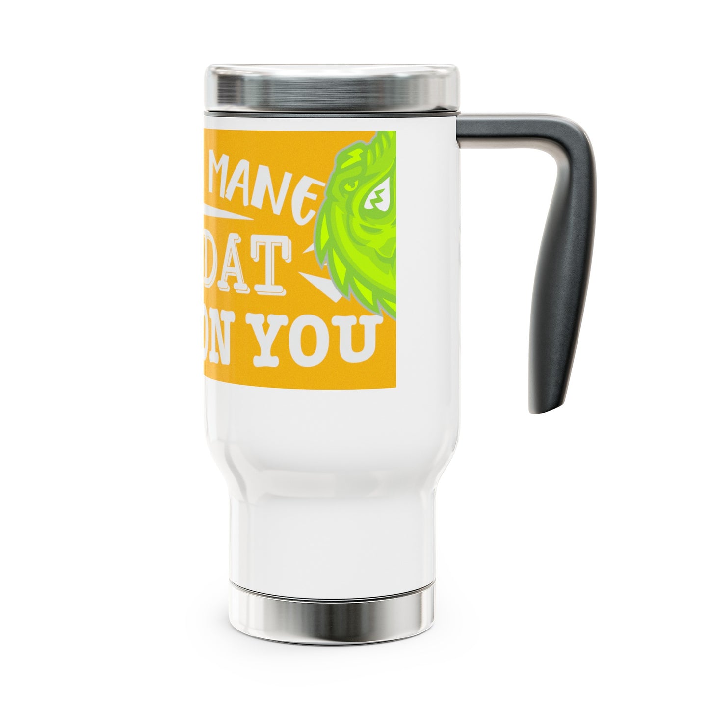 White/Yellow Flawdawear Limited Edition OG Alligator Playuz “Flawda Mane Put Dat Smoke On You” Stainless Steel Travel Mug with Handle, 14oz