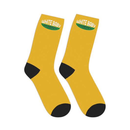 Yellow Flawdawear "White Baby Da Bidness"  Limited Edition OG Rich Daddy Mid-length Playuh Socks