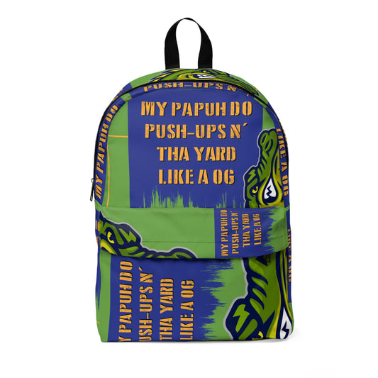 Green Flawdawear Limited Edition OG Rich Daddy "My Papuh Do Push-Up's N' Tha Yard Like A OG" Classic Backpack