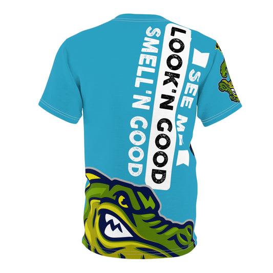 Turquoise Flawdawear Limited Edition OG Flawda Mane “See Me Look’n Good Smell’n Good” Unisex Cut & Sew Playuz Tee