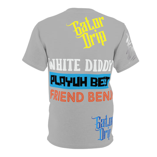 Light Grey Gator Drip Exclusive Supa-Heavy Excess-Stunna Flex Alligator Playuz Limited Edition OG Multi-Logo Rich Daddy "White Diddy Playuh Best Friend Benji" Unisex Cut & Sew Playuz Tee