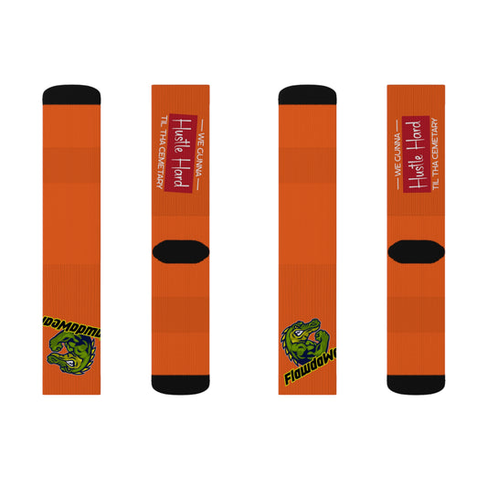 Orange Flawdawear Limited Edition OG Flawda Mane “We Gunna Hustle Hard Til Tha Cemetary” Medium Playuz Socks