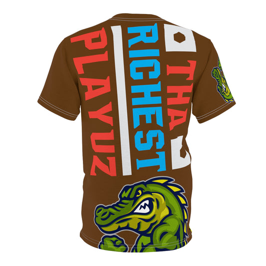 Brown Flawdawear Limited Edition OG Alligator Papuh Playuz “Tha Richest Playuz” Unisex Cut & Sew Playuz Tee