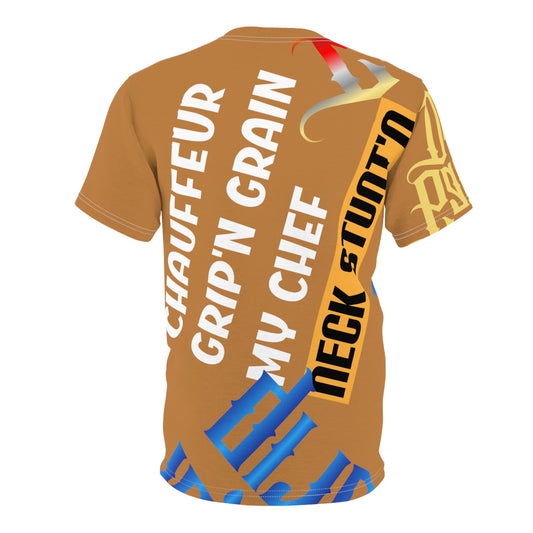 Dark Brown Gator Drip Exclusive Supa-Heavy Excess-Stunna Flex Alligator Playuz Limited Edition OG Multi-Logo Rich Daddy “Chauffeur Grip’n Grain My Chef Neck Stunt’n” Unisex Cut & Sew Playuz Tee