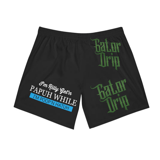 Black Gator Drip Exclusive Supa-Heavy Excess-Stunna Hypa-Flex Limited Edition OG Rich Daddy "I'm Rilly Get'n Papuh While I'm Poop'n Hatuh" Men's Elastic Beach Playuz Shorts