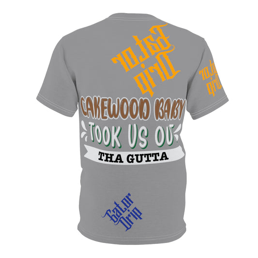 Light Grey Gator Drip Exclusive Supa-Heavy Excess-Stunna Flex Alligator Playuz Limited Edition OG Multi-Logo Rich Daddy “Cakewood Baby Took Us Out Tha Gutta" Unisex Cut & Sew Playuz Tee