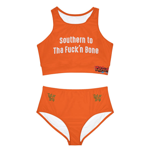 Orange Flawdawear x Gator Drip Supa-Heavy Excess-Stunna Hypa-Flex Limited Edition OG Flawda Mane "Southern To Tha Fuck'n Bone" Sporty Lady Playuz Bikini Set