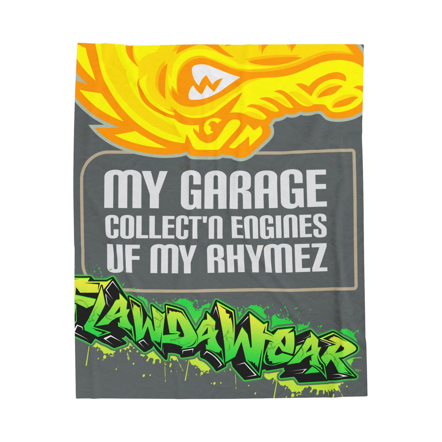 Dark Grey Flawdawear Limited Edition OG Alligator Playuz “My Garage Collect’n Engines Uf My Rhymes” Velveteen Plush Playuz Blanket