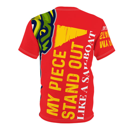 Red Flawdawear Limited Edition OG Flawda Mane “My Piece Stand Out Like A Sailboat” Unisex Cut & Sew Playuz Tee