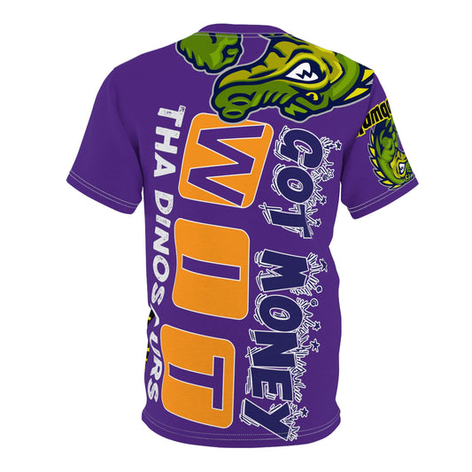 Purple Flawdawear Limited Edition OG Rich Daddy “Got Money Wit Tha Dinosaurs” Unisex Cut & Sew Playuz Tee