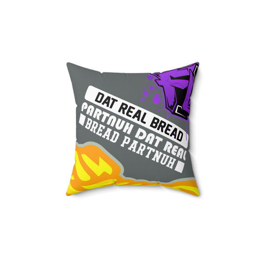 Dark Grey Flawdawear Limited Edition OG Alligator Playuz “Dat Real Bread Partnuh Dat Real Bread Partnuh” Spun Polyester Square Playuz Pillow