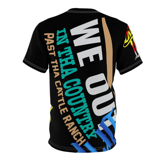 Black Gator Drip Exclusive Supa-Heavy Excess-Stunna Flex Alligator Playuz Limited Edition OG Multi-Logo Rich Daddy “We Out In Tha Country Past Tha Cattle Ranch” Unisex Cut & Sew Playuz Tee