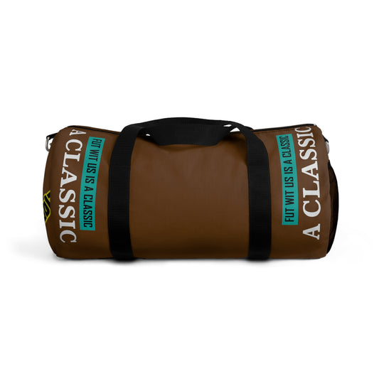 Brown Flawdawear Limited Edition OG Alligator Papuh Playuz “Fut Wit Us Is A Classic” Duffle Playuz Bag