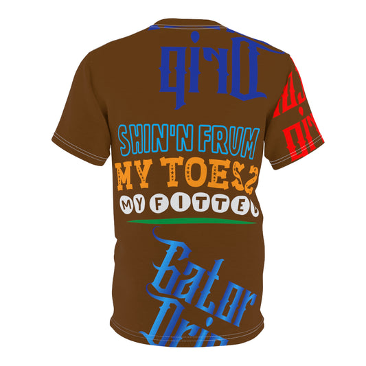 Brown Gator Drip Exclusive Supa-Heavy Excess-Stunna Flex Alligator Playuz Limited Edition OG Multi-Logo Rich Daddy “Shin’n Frum My Toes 2 My Fitted" Unisex Cut & Sew Playuz Tee