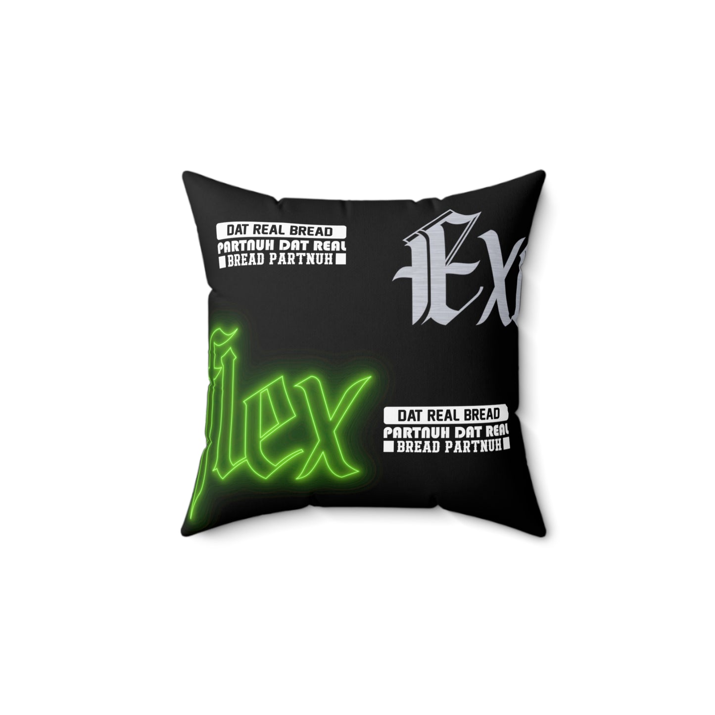 Black Gator Drip Exclusive Supa-Heavy Excess-Stunna Hypa-Flex Limited Edition OG Alligator Playuz “Dat Real Bread Partnuh Dat Real Bread Partnuh” Spun Polyester Square Playuz Pillow