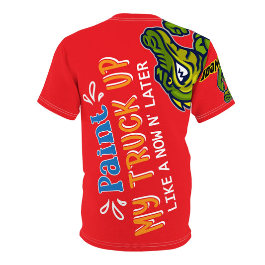 Red Flawdawear Limited Edition OG Flawda Mane “Paint My Truck Up Like A Now N’ Later” Unisex Cut & Sew Playuz Tee