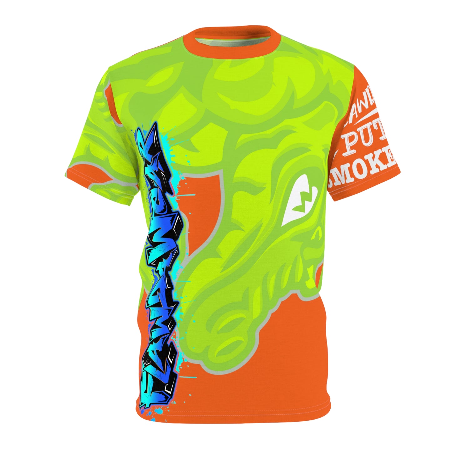 Orange/Lime Flawdawear Limited Edition OG Alligator Playuz “Flawda Mane Put Dat Smoke On You” Unisex Cut & Sew Playuz Tee