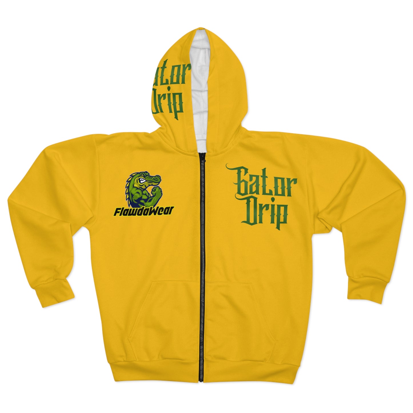 Yellow Flawdawear x Gator Drip Supa-Heavy Excess-Stunna Hypa-Flex Limited Edition OG Flawda Mane "Southern To Tha Fuck'n Bone" Unisex Zip Playuz Hoodie