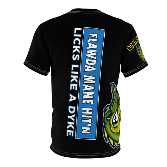 Black Flawdawear Limited Edition OG Flawda Mane “Flawda Mane Hit’n Licks Like A Dyke” Unisex Cut & Sew Playuz Tee