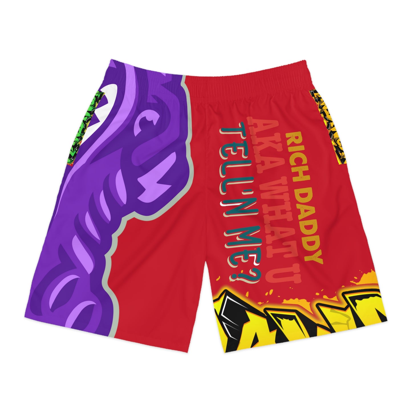 Dark Red Flawdawear Limited Edition OG Rich Daddy “Rich Daddy AKA What U Tell’n ME?” Men’s Jogguz Playuz Shorts