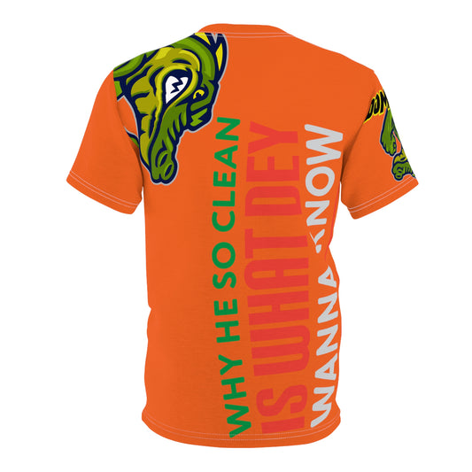 Orange Flawdawear Limited Edition OG Flawda Mane “Why He So Clean Is What Dey Wanna Know” Unisex Cut & Sew Playuz Tee