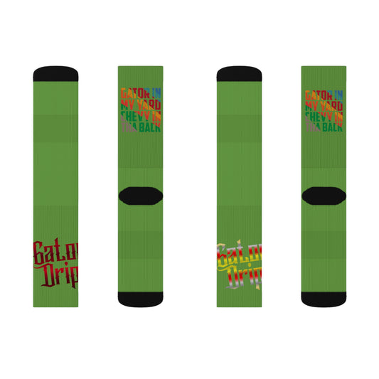 Green Gator Drip Supa-Heavy Excess-Stunna Hypa-Flex Limited Edition OG Flawda Mane “Gator In My Yard Chevy In Tha Back” Medium Playuz Socks