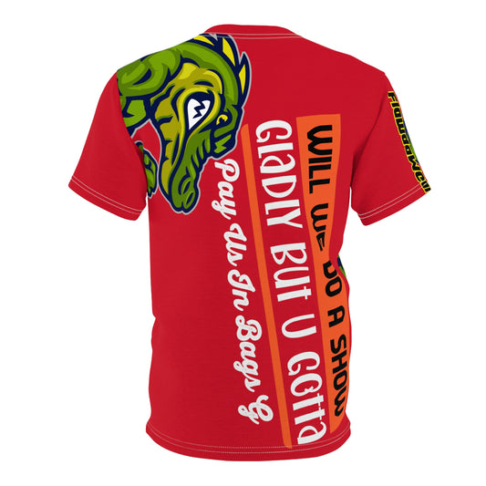 Dark Red Flawdawear Limited Edition OG Rich Daddy “Will We Do A Show Gladly But U Gotta Pay Us In Bags G” Unisex Cut & Sew Playuz Tee