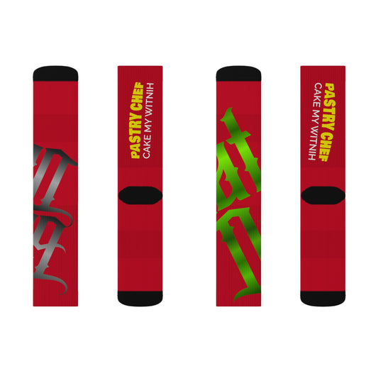 Dark Red Gator Drip Supa-Heavy Excess-Stunna Hypa-Flex Limited Edition OG Rich Daddy “Pastry Chef Cake My Witnih” Medium Playuz Socks