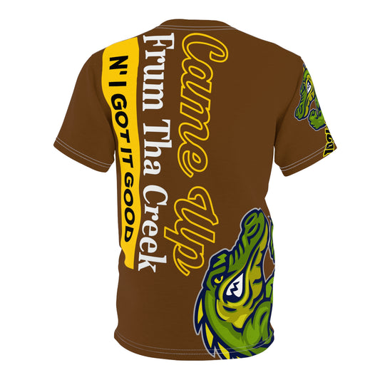 Brown Flawdawear Limited Edition OG Flawda Mane “Came Up Frum Tha Creek N’ I Got It Good” Unisex Cut & Sew Playuz Tee