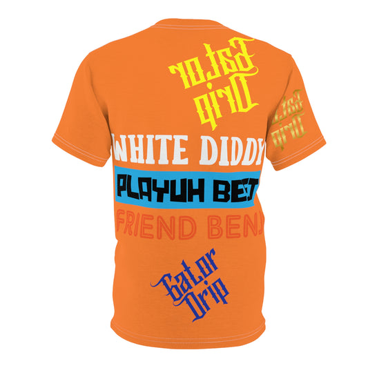 Orange Gator Drip Exclusive Supa-Heavy Excess-Stunna Flex Alligator Playuz Limited Edition OG Multi-Logo Rich Daddy “White Diddy Playuh Best Friend Benji" Unisex Cut & Sew Playuz Tee
