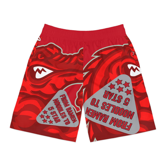 Red Flawdawear Limited Edition OG Flawda Mane “From Ramen Noodles To 5 Star” Men’s Jogguz Playuz Shorts